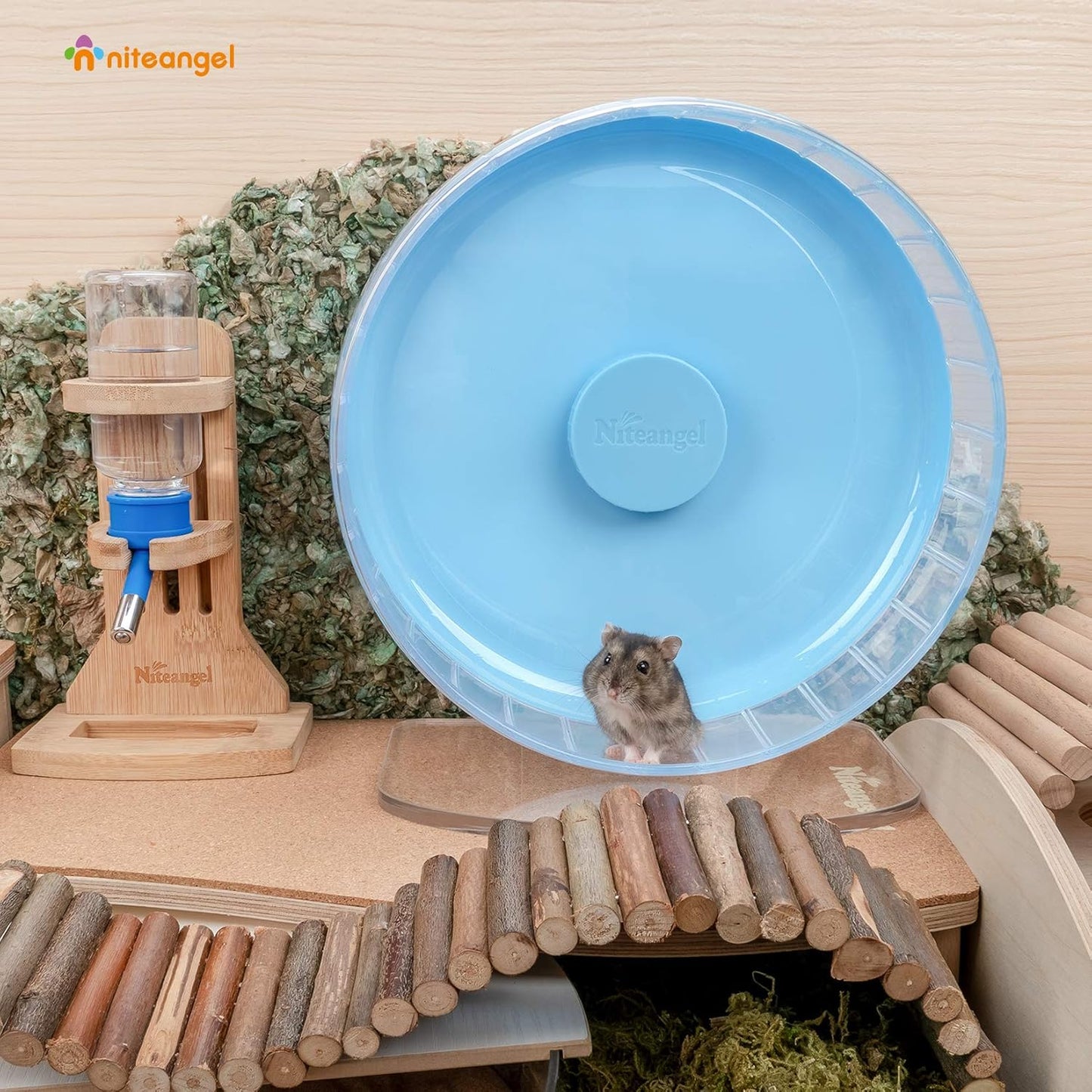 Niteangel Super-Silent Hamster Exercise Wheels: - Quiet Spinner Hamster Running Wheels with Adjustable Stand for Hamsters Gerbils Mice Or Other Small Animals (M, Light Blue)