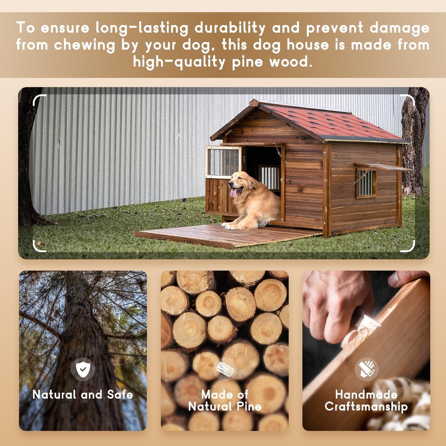 Extra Large Dog House Outdoor Made of Solid Pine Wood, Warm Doghouse, Dog House with Elevated Floor for Large Dogs, (Wood, 5XL)