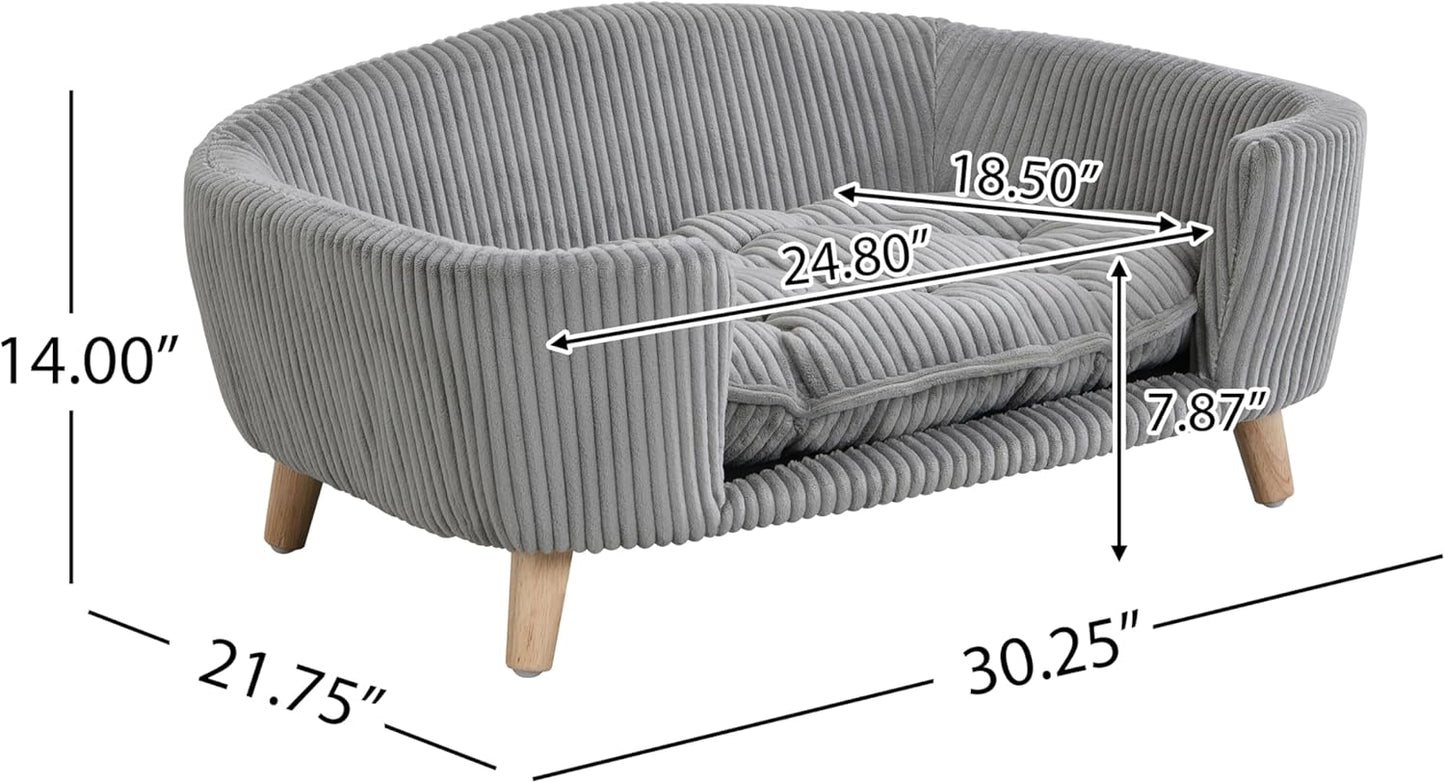 Christopher Knight Home Elroy Orthopedic Dog Bed, Elevated Dog Sofa Bed for Small Dog, Supportive Foam Pet Couch Bed with Wooden Legs, Modern Pet Sofa Bed, Gray