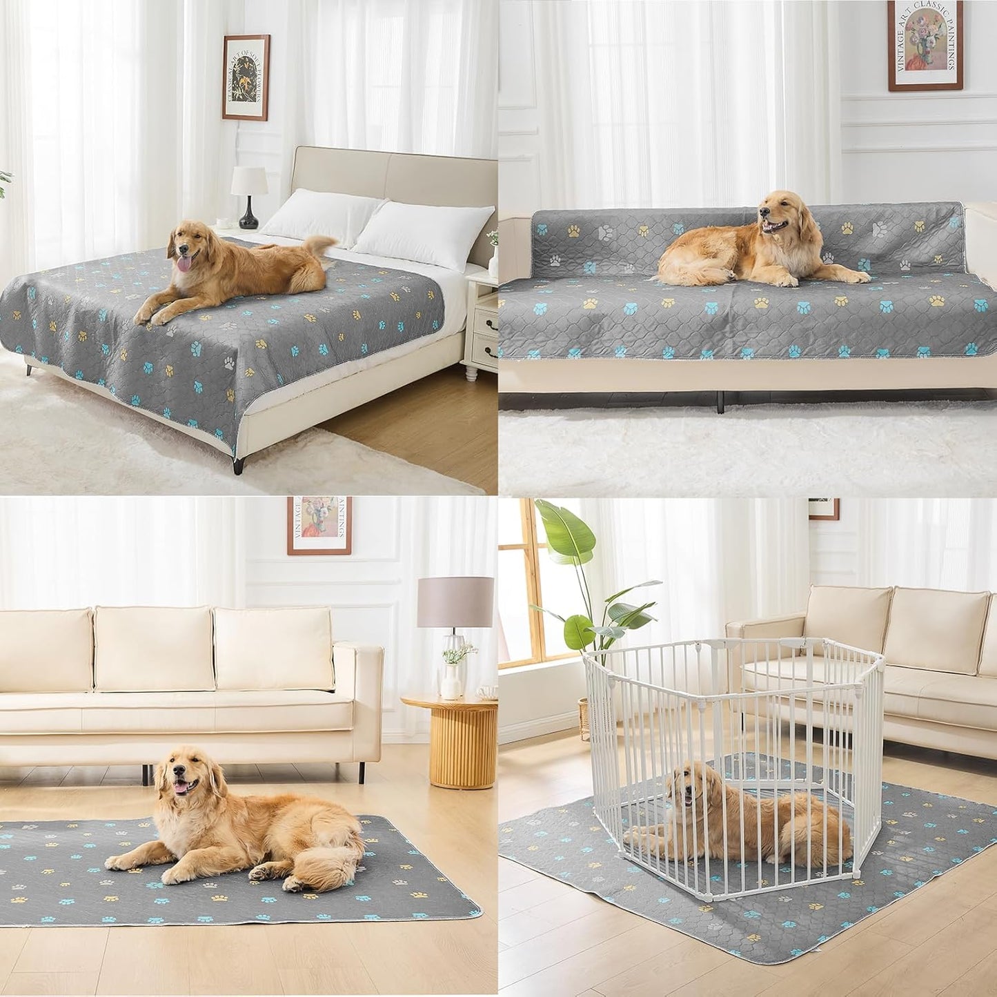 Aitmexcn Washable Puppy Dog Pee Pad, 2PCS 100% Waterproof Whelping Training Mat for Puppy/Senior Dog, Fast Drying Reusable Puppy Pads for Indoor, Outdoor and Car Travel- 48*65'' Llight Gray