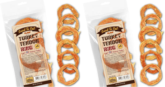 Gootoe Turkey Tendon Dog Treats, Ring (S) 6 Pieces per Pack, USA-Sourced Turkey Tendon, Natural Snack, Premium Puppy Chews, Hypoallergenic, Reseal Value Bags, Size for Small Dogs (Pack of 2)