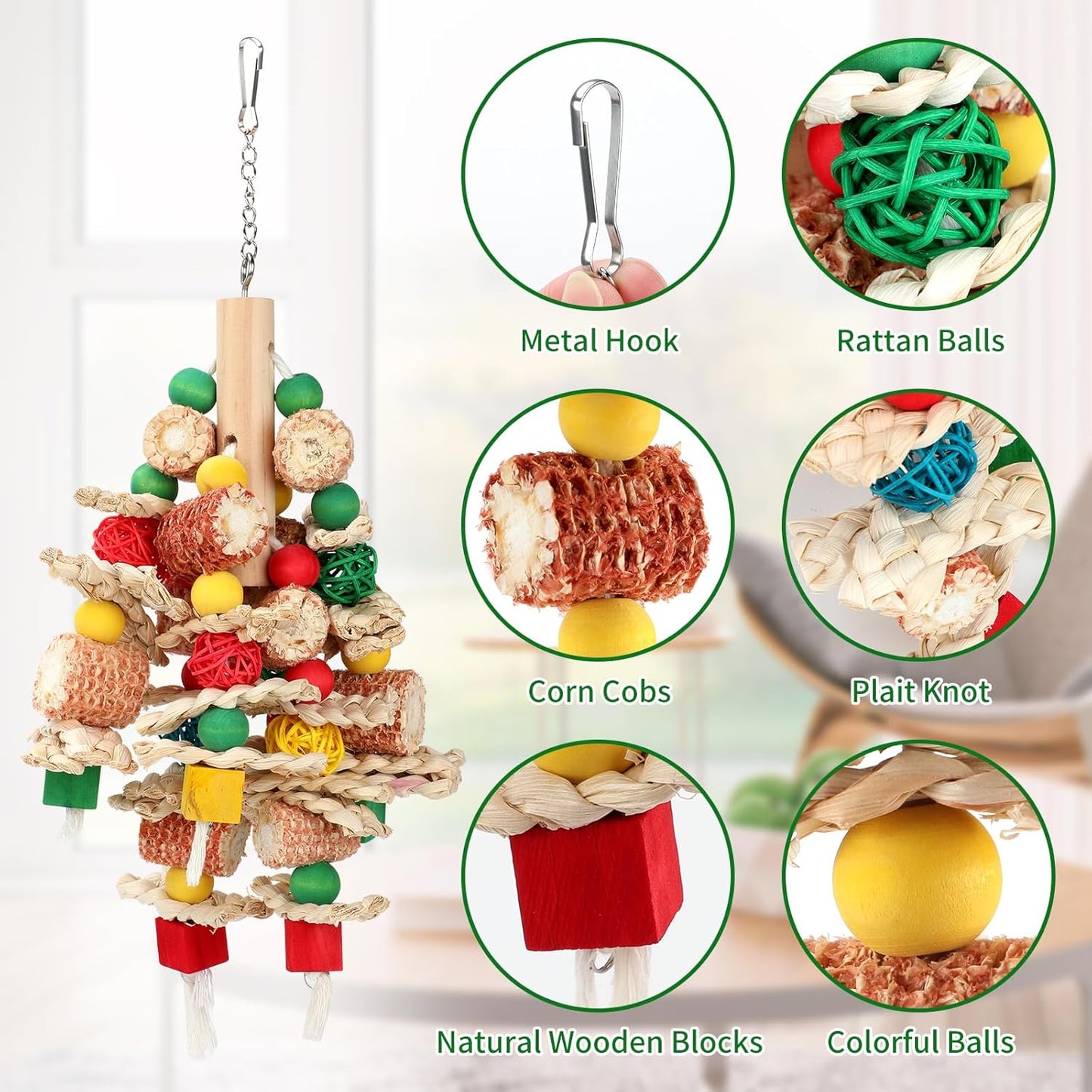 Rypet Wood Bird Chewing Toys for Cage Wall, Wooden Bird Cage Toy for Helping to Trim Beak, Birds Toys Parrot Toy for African Grey Parrots Cockatoos Amazon Parrot and Other Small to Medium Parrots