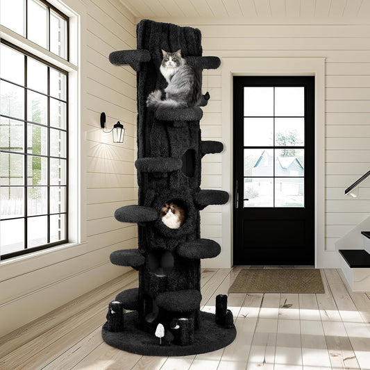 Luxury Cat Tree Tower for Indoor Cats,88.6" Tall Cat Tree,Multi-Level Furniture Activity Center with Scratching Posts Stand House Condo Funny Toys Kittens Pet Play House, Black