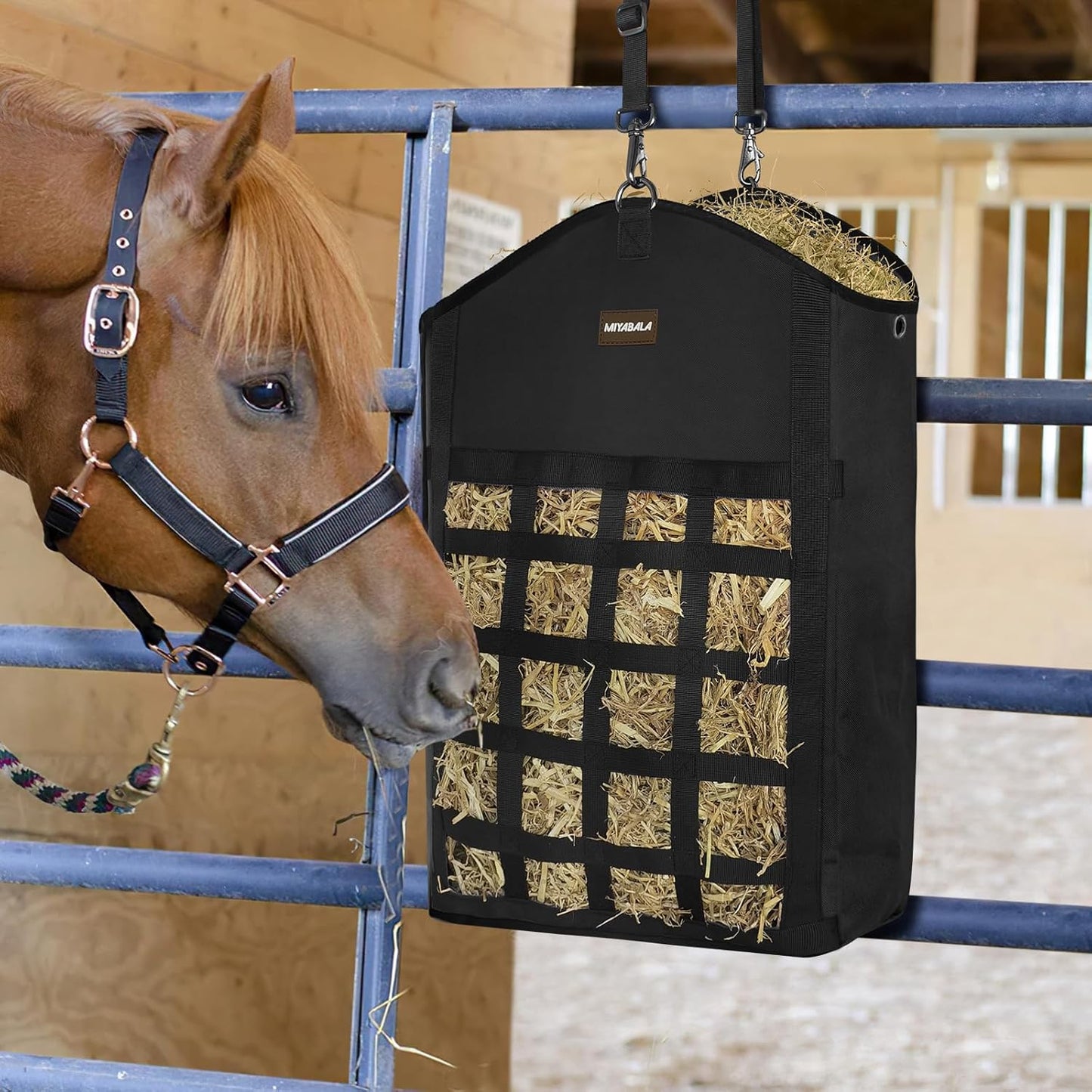 Hay Bags for Horses,3 Packs Slow Feed Hay Bags for Goats,Sheep,Donkey,Premium Oxford Hay Feed Bags with Front Hay Nets Design, Easy to Fill and Hang with Large Opening (3 Black)
