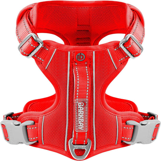 BARKBAY Dog Harness No Pull with ID Tag Pocket - Heavy Duty, Reflective, Easy Control for Large Dogs(Red,XL)