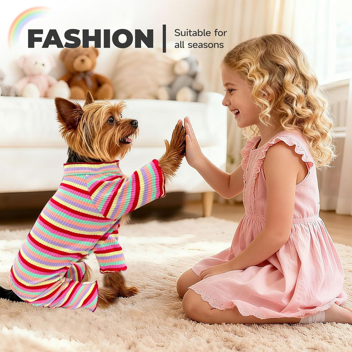 BAEJMJK Striped Dog Pajamas Stretchy Cute Four-Legged Boy Girl Dog Clothes with Sleeves Comfortable Dogs Jumpsuit Colorful Pet Puppy Outfits Apparel for Small Medium Dogs Cats(Red,Small)