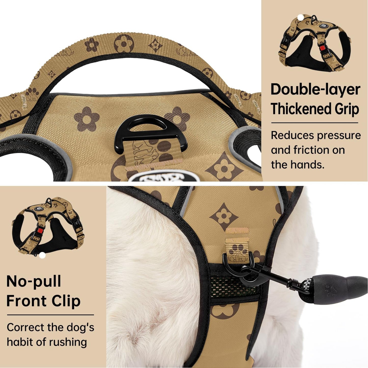 IVY&LANE No Pull Dog Harness with Leash Set, Reflective No Choke Pet Vest,Adjustable Oxford Dog Vest Harness with Easy Control Handle for Large Dogs (Light Brown,L)