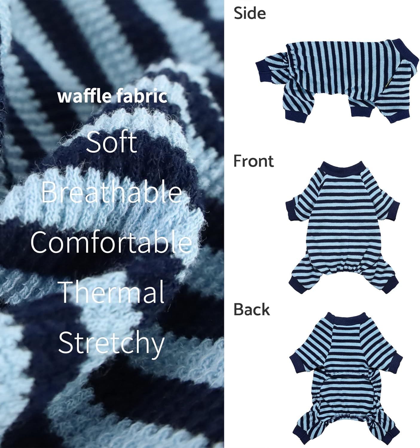 Fitwarm Blue and White Striped Dog Pajamas, Waffle Dog Clothes for Small Dogs Girl Boy, Puppy Onesie with Feet, Pet Cat Outfit, XXL