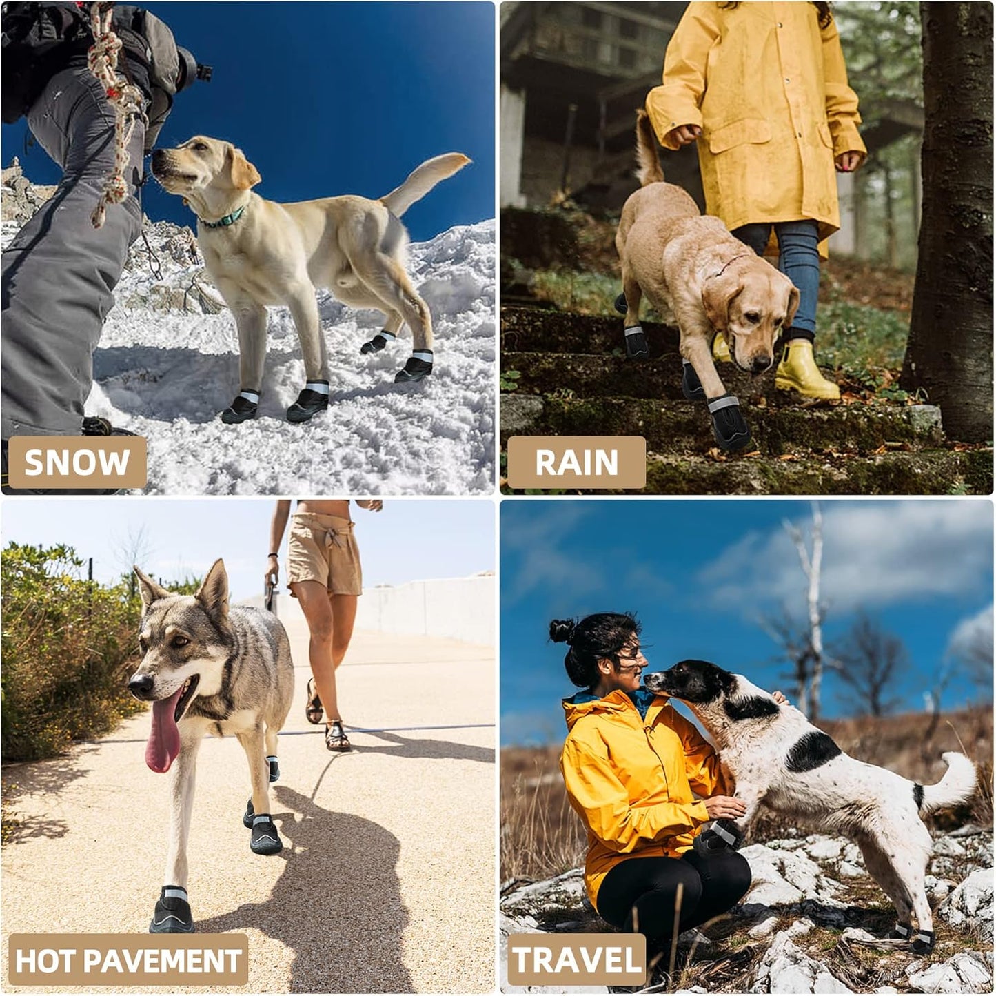 Hcpet Dog Boots for Large Dogs, Dog Shoes for Hot Pavement Winter Snow, Paw Protector Dog Booties Designed for Comfort and Breathability, Outdoor Booties for Small Medium Dogs for Hiking Black Size 4