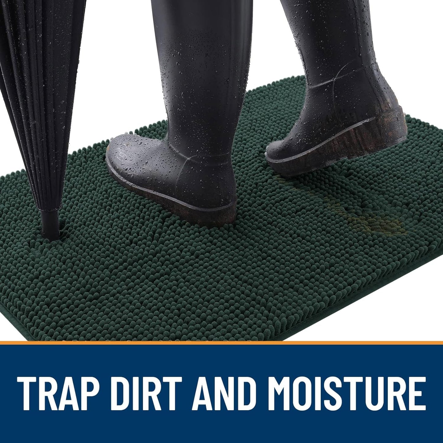 OLANLY Dog Door Mat for Muddy Paws 59x20, Absorbs Moisture and Dirt, Absorbent Non-Slip Washable Doormat, Quick Dry Chenille Mud Mat, Entry Indoor Entryway Carpet for Inside Floor, Blackish Green