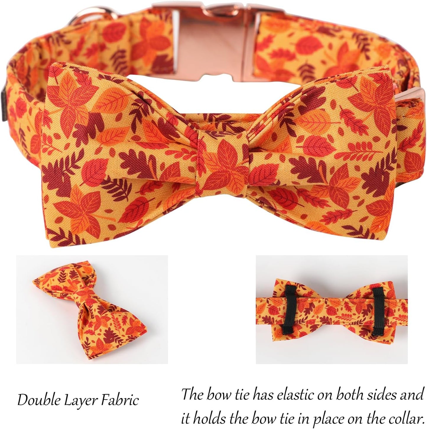 Lionet Paws Dog Collar with Bowtie - Cute Cotton Adjustable Fall Bowtie Dog Collar with Metal Buckle for Small Medium Large Dog Girl Boy Gift, XL, Neck 16-26in