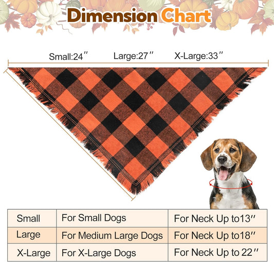 Kytely Fall Dog Bandana 2 Pack, Halloween Thanksgiving Dog Bandanas, Orange Plaid Pet Scarf for Boy and Girl, Holiday Bandana Reversible Triangle Bibs Accessories for Dogs Pets Small
