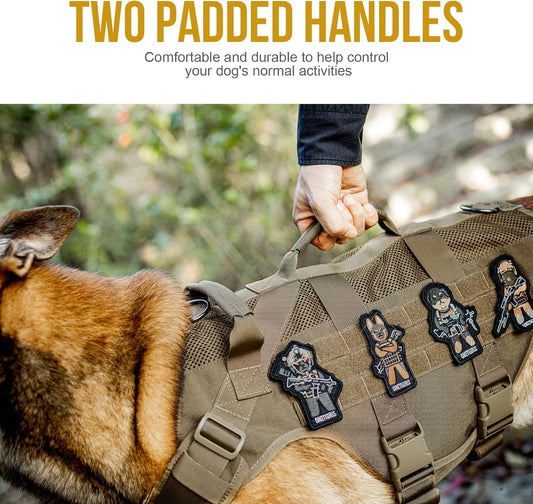 OneTigris Tactical Dog Harness for Small Dogs, No Pull Small Dog Vest Harness Breathable Military Dogs Molle Vest with Handles, Walking Hiking Training (Brown, XS)