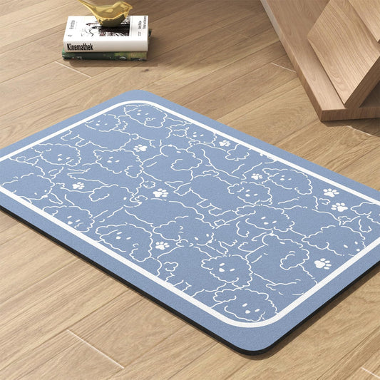 Pet Feeding Mat-Absorbent Dog Mat for Food and Water Bowl-No Stains Quick Dry Water Dispenser Mat-Dog Accessories Pet Supplies-Bowl for Messy Drinkers（BLUEDOGS,17"x28"