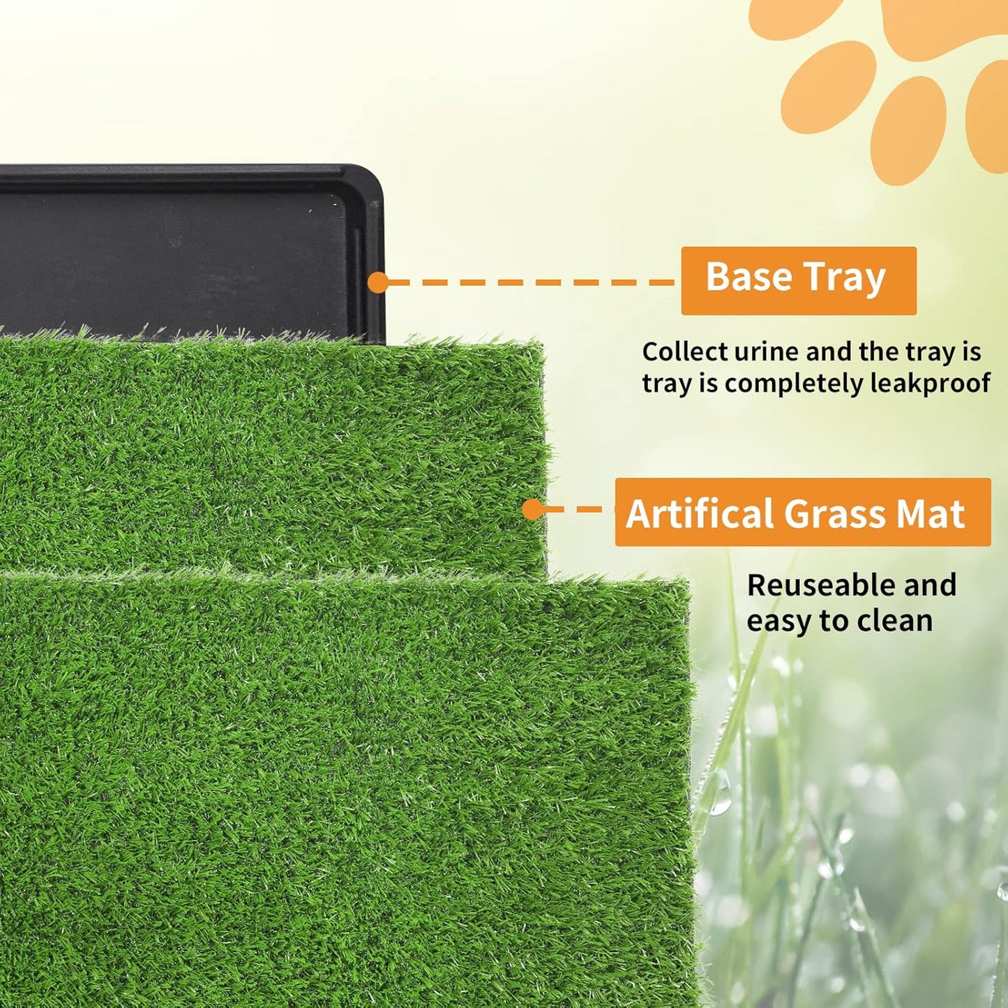 LOOBANI Large Dog Grass Pad with Tray - Dog Litter Box - Indoor Potty for Apartment and Patio Training - with 2 Packs Grass Pee Pads for Replacement, 47.6×29 Inch