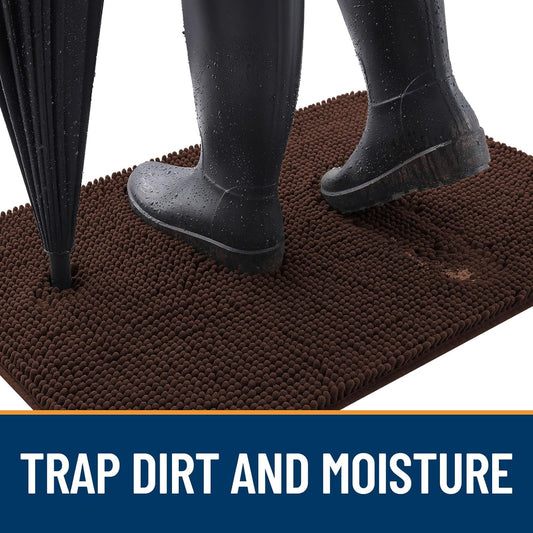 OLANLY Dog Door Mat for Muddy Paws 59x20, Absorbs Moisture and Dirt, Absorbent Non-Slip Washable Doormat, Quick Dry Chenille Mud Mat for Dogs, Entry Indoor Entryway Carpet for Inside Floor, Brown