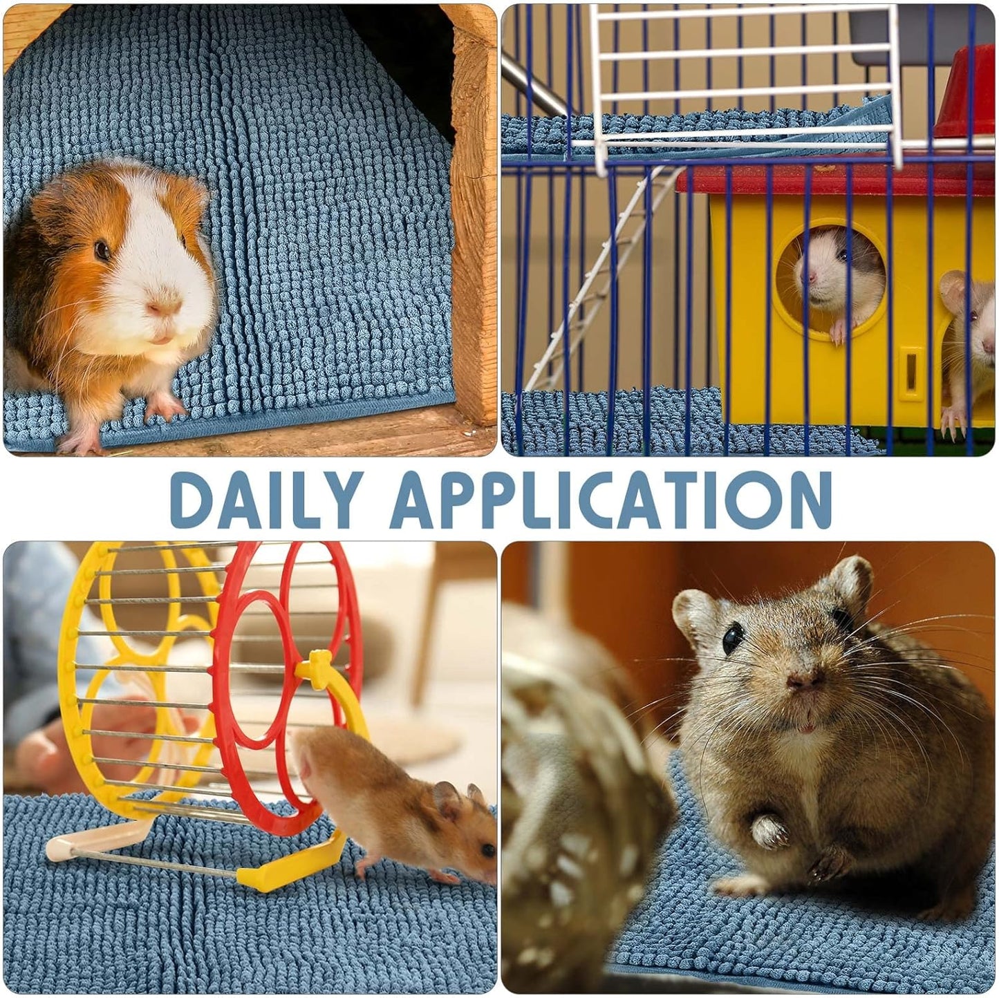 Amylove 4 Pcs Guinea Pig Cage Liner Guinea Pig Bedding Washable Fleece Pee Pads Reusable Small Animals Training Mat Small Animal Sleeping Bed for Bunny Hamster(Blue,16 x 24 Inch)