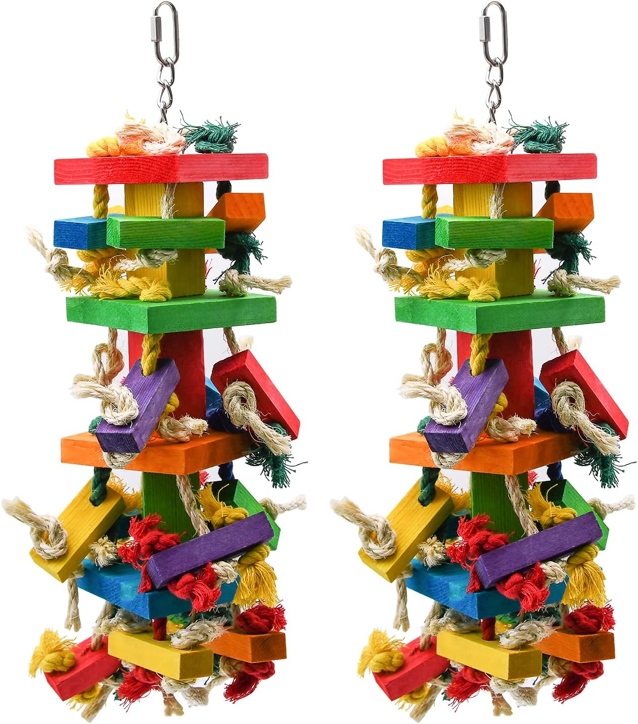 RUBY.Q 2 Pack Large Parrot Toy, 20in Bird Parrot Toy, Multicolored Natural Wooden Bird Chewing Toys for Large Macaws, African Grey and a Variety of Amazon Parrots (2 Pack)