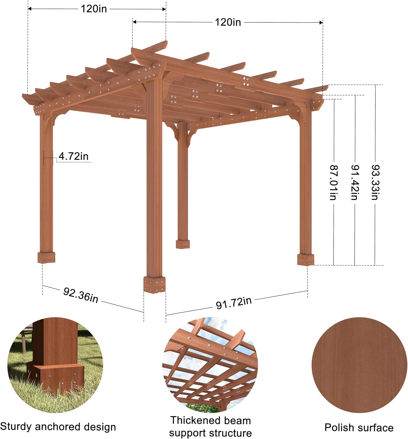 MUPATER 10×10 FT Wooden Pergola with Roof, Wood Pergola Kit with Stakes, Outdoor Shelter Structure for Climbing Plant Support, All-Season Durability, Shade for Patio, Backyard, Deck, Lawn