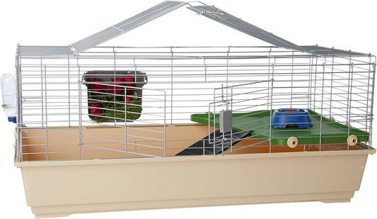 Amazon Basics Top Access Small Animal, Rabbit & Guinea Pig Cage, Ferret Cage Habitat With Accessories, Jumbo, Multicolor, 48.6"L x 26.6"W x 20.6"H