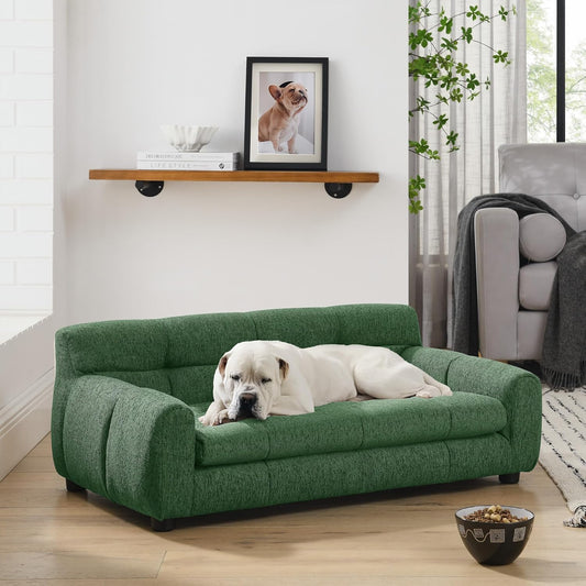 Dog Couch Bed, Mini Sofa for Dogs with Backrest and Armrest, Durable Pet Sofa with Soft Foam Cushion, Elevated Dog Couch Bed with Legs for Medium and Large Dogs, Emerald Green