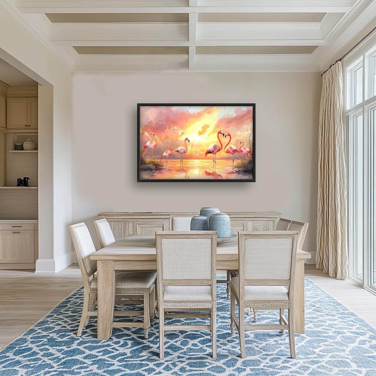 Large Flamingo Wall Art for Living Room, Framed Oversized Sunset Lake Wall Decor Landscape Canvas Painting Pictures Modern Artwork for Living Room Bathroom Bedroom Office Dining Room 36"x24"