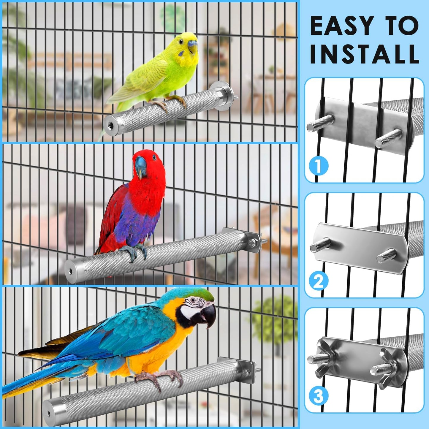 KATUMO Bird Perch - Stainless Steel - Rough Surface Stand for Small to Medium Parrots (9.8 x 1.0 inch)