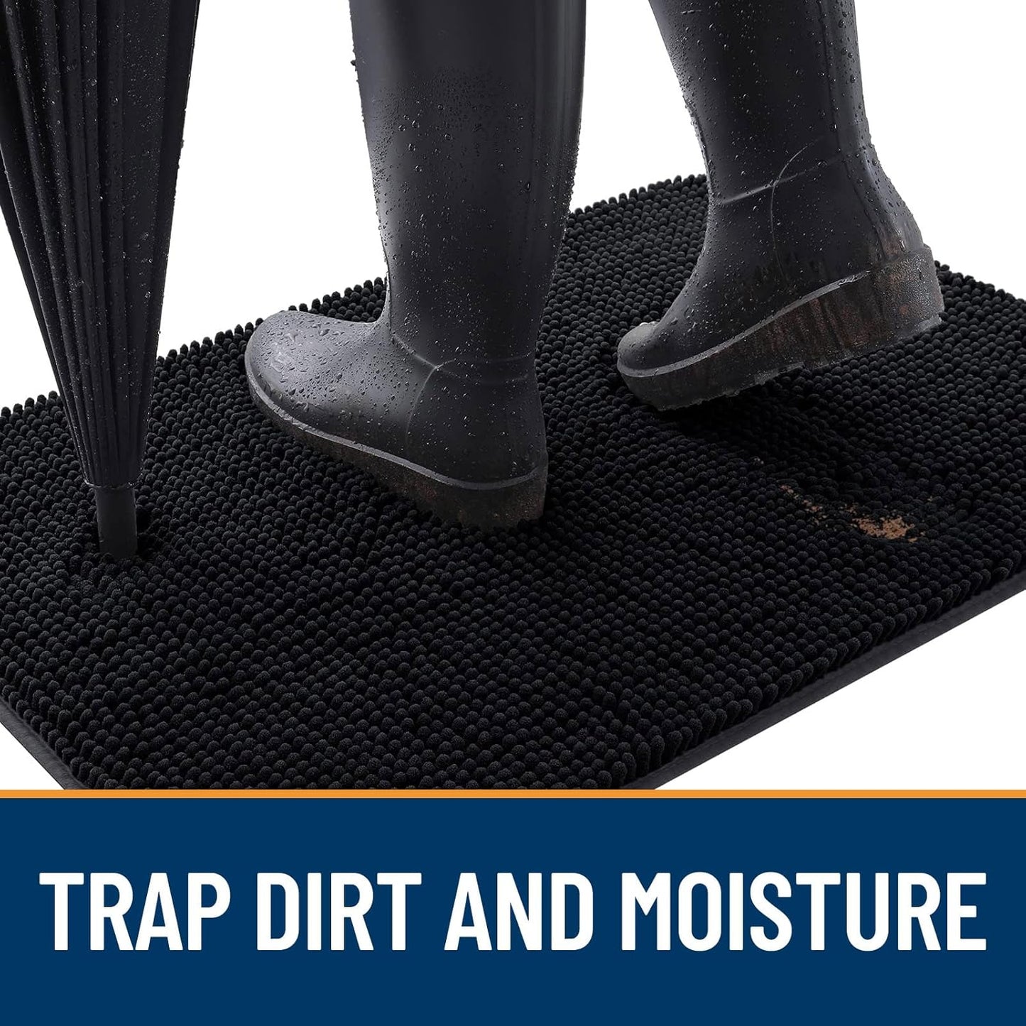 OLANLY Dog Door Mat for Muddy Paws 50x30, Absorbs Moisture and Dirt, Absorbent Non-Slip Washable Doormat, Quick Dry Chenille Mud Mat for Dogs, Entry Indoor Entryway Carpet for Inside Floor, Black