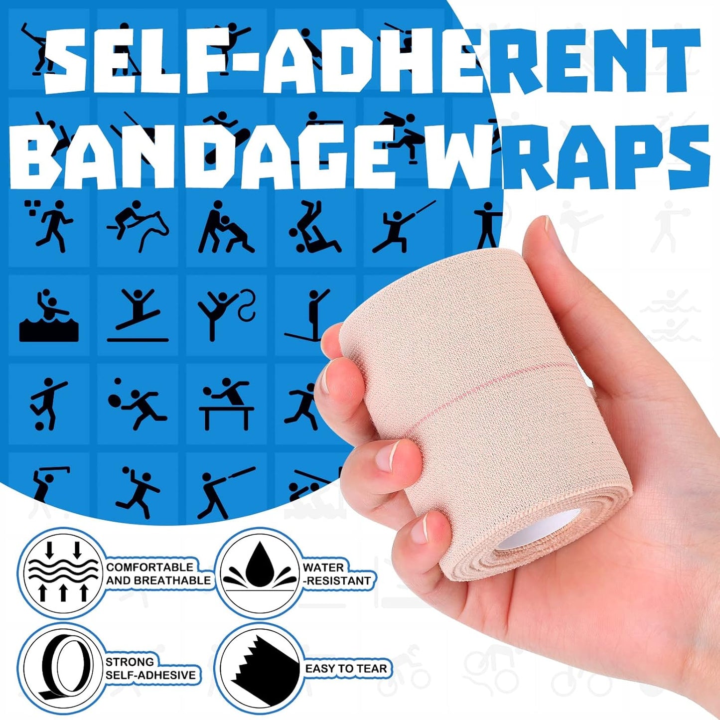 Nuanchu 16 Rolls Elastic Adhesive Bandage Tape Self Adherent Cohesive Flexible Stretch Elastic Athletic Tape for Sports Ankle Knee and Wrist, Vet Wrap for Horses Pets Cats Dogs(3 Inch x 5 Yard)