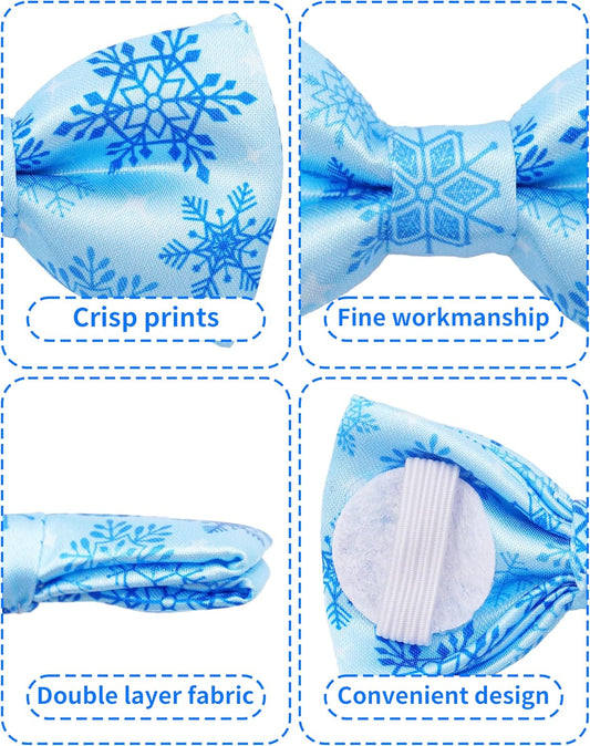 PET SHOW 10 Pack Winter Small Dog Bow Ties Sliding Collar Attachments Puppy Cats Snowflake Bowties for Medium Dogs Snowman Bowknots Holiday Party Pet Grooming Accessories(Small)