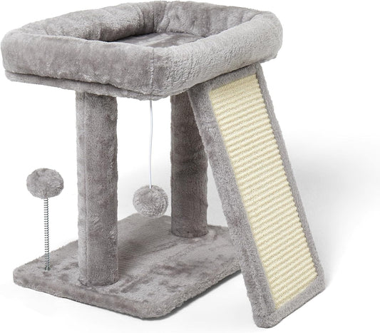 17.7-inch Small Cat Tree Tower with Scratching Post for Indoor Cats,Light Grey