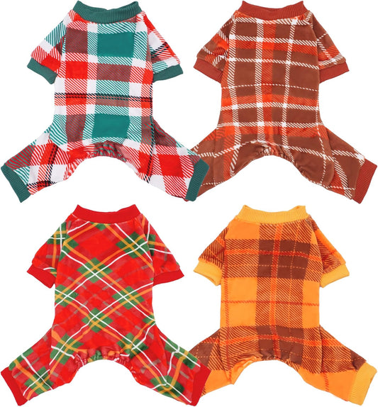 PET SHOW 4 Pack Small Dog Pajamas Holiday Dog Clothes for Medium Dogs Girl Boy Soft Stretchy PJs Plaid Jumpsuit Puppy Cats Fall Onesies Christmas Outfits with Sleeve Pets Dachshund Costume(M, Plaid)