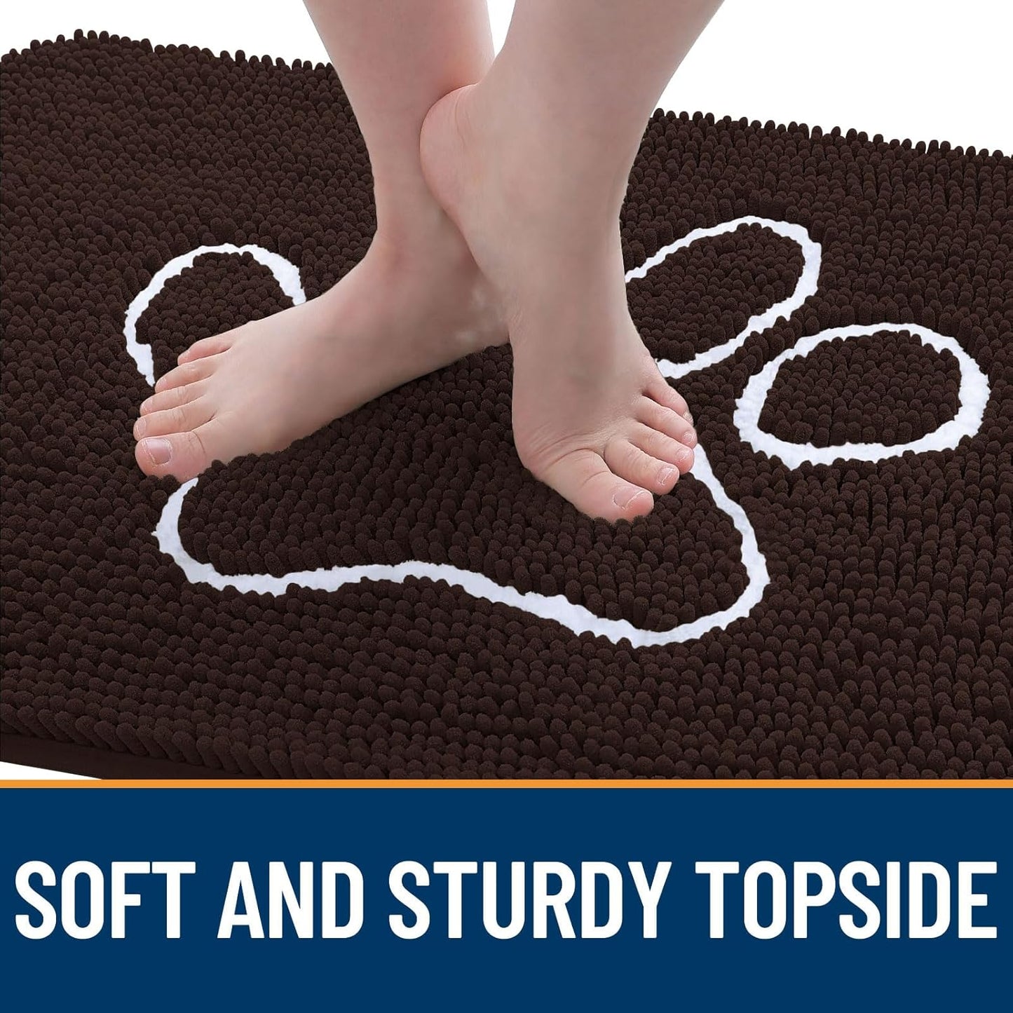 OLANLY Door Mat for Muddy Dog Paws 47x24, Ultra Absorbent Chenille Mud Doormat with Paw Print Design, Non-Slip Washable Doormat for Indoor Entryway, Quick-Dry Pet Bed Mats for Dirty Dogs, Brown