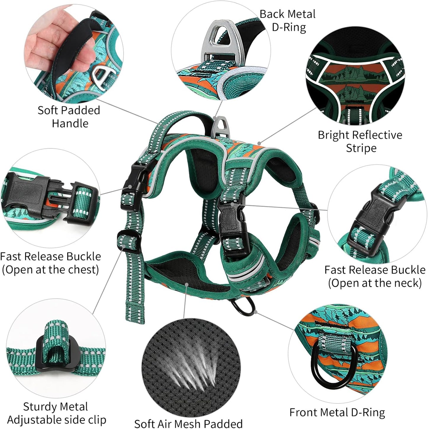 Timos No Pull Dog Harness,No Choke Front Clip Dog Reflective Harness,Adjustable Soft Padded Pet Vest with Easy Control Handle for X-Large Dogs,Wilderness,XL