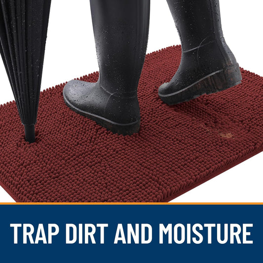 OLANLY Dog Door Mat for Muddy Paws 36x24, Absorbs Moisture and Dirt, Absorbent Non-Slip Washable Doormat, Quick Dry Chenille Mud Mat, Entry Indoor Entryway Carpet for Inside Floor, Caramel Russet