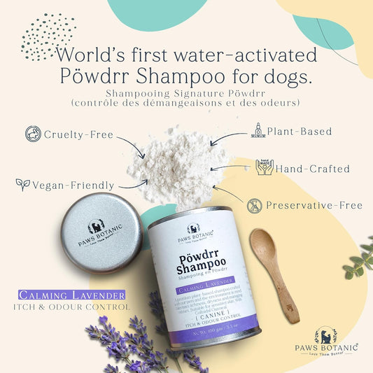 Unscented Dog Dry Shampoo, Powder Shampoo for Dogs, Regular Skin & Coat, 3.5 oz with Bamboo Spoon (Itch & Odour Control)