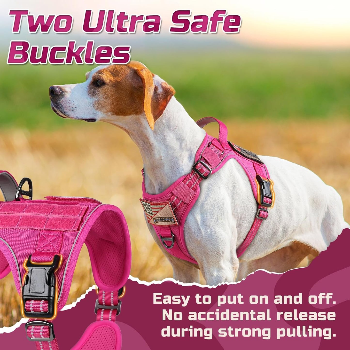 rabbitgoo Tactical Dog Harness Medium Sized Dog, No Pull Military Service Vest with Handle & Molle, Easy Control for Training Walking, Adjustable Reflective Straps, Rose Red, M