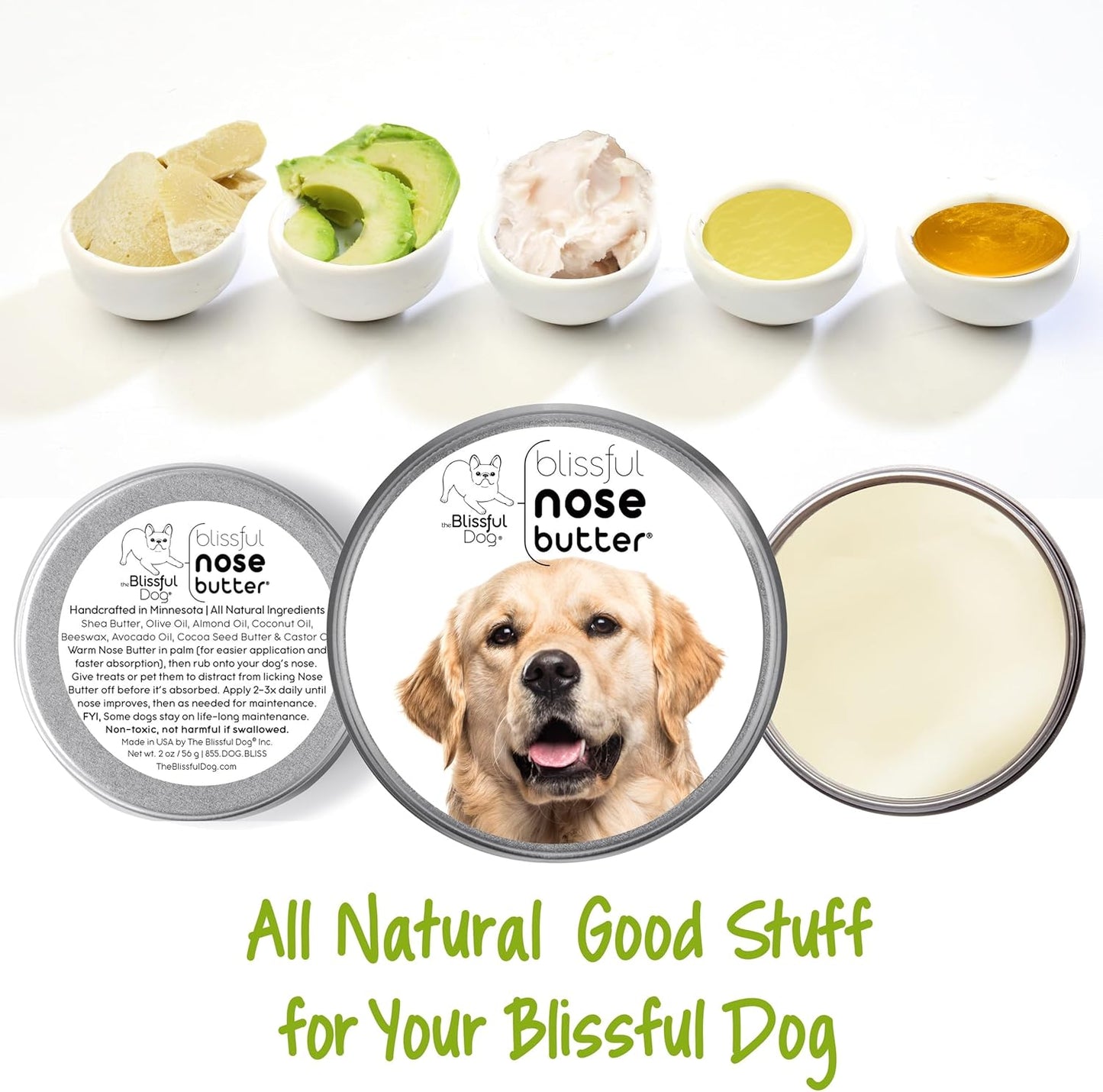 The Blissful Dog Golden Retriever Nose Butter, Versatile Dog Nose Balm for Dry Nose, Handcrafted Nose Moisturizer, Easy-to-Apply Dog Essentials, Unscented, 2 oz.