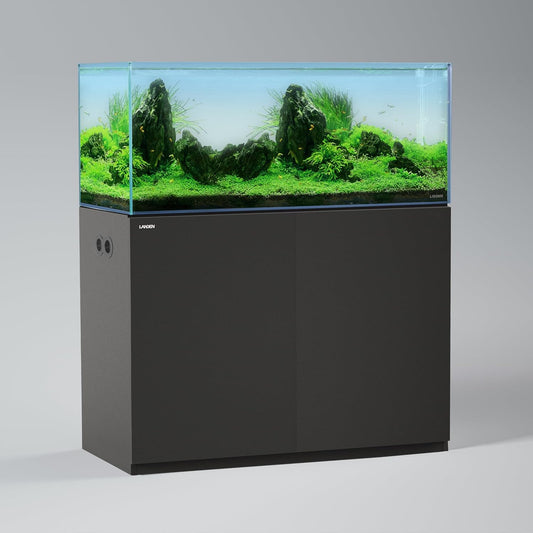 LANDEN Aquarium Wooden Stand and Cabinet for up to 72.2 Gal Tank, Fish Reptile Sea Salt WaterTank Stand, Nano Foam Leveling Mat Included, W47.2xD19.7xH31.5 in, Wooden Matte Black Painted(Stand Only)