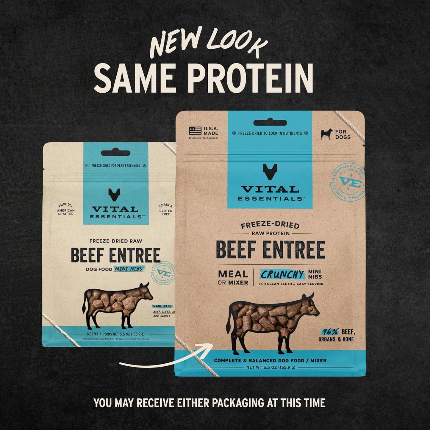 Vital Essentials Freeze-Dried Raw Beef Meal or Mixer Dog Food Crunchy Mini Nibs, 5.5 oz