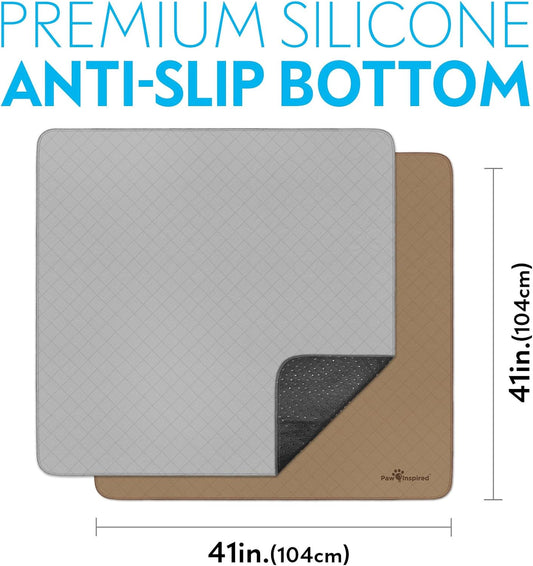 Paw Inspired Washable Pee Pads for Dogs (2 Pack), Leakproof, Non-Slip Reusable Puppy Pads for Potty Training, Whelping, Waterproof Mat (41x41 Inch, Pack of 2)