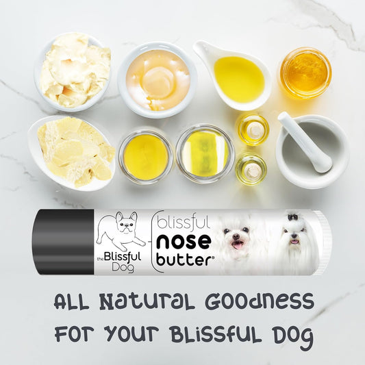 The Blissful Dog Maltese Nose Butter for Dry, Cracked Skin, Lick-Safe Dog Nose Balm with Moisturizing Shea Butter, Almond, Olive, and Essential Oils, Pet Supplies, Uncented, 0.15 oz.