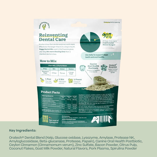 Woof Doggy Dental Pupsicle Mix - Dog Teeth Cleaning Powder for The Pupsicle - Long Lasting Postbiotic Dental Enzyme Mix to Support Oral Health for Dogs