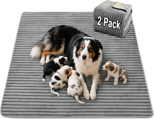 Flannel Washable Pee Pad for Dogs - 2 Pack Reusable Dog Pee Pads Extra Large, Fast Absorb Pet Playpen Mat with Non-Slip Back, Waterproof Puppy Training Pad. (Light Grey, 48" X 48")