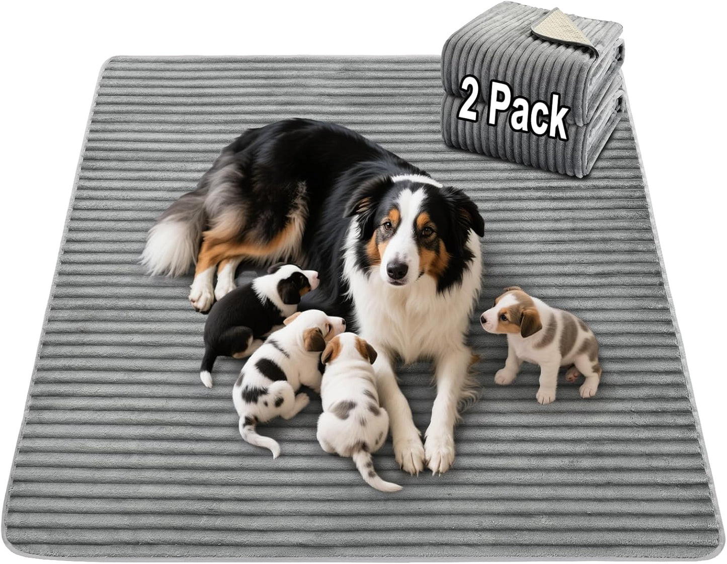 Flannel Washable Pee Pad for Dogs - 2 Pack Reusable Dog Pee Pads,Puppy Pads, Fast Absorb Pet Playpen Mat with Non-Slip Back, Waterproof Puppy Training Pad. (Light Grey, 24" X 36")