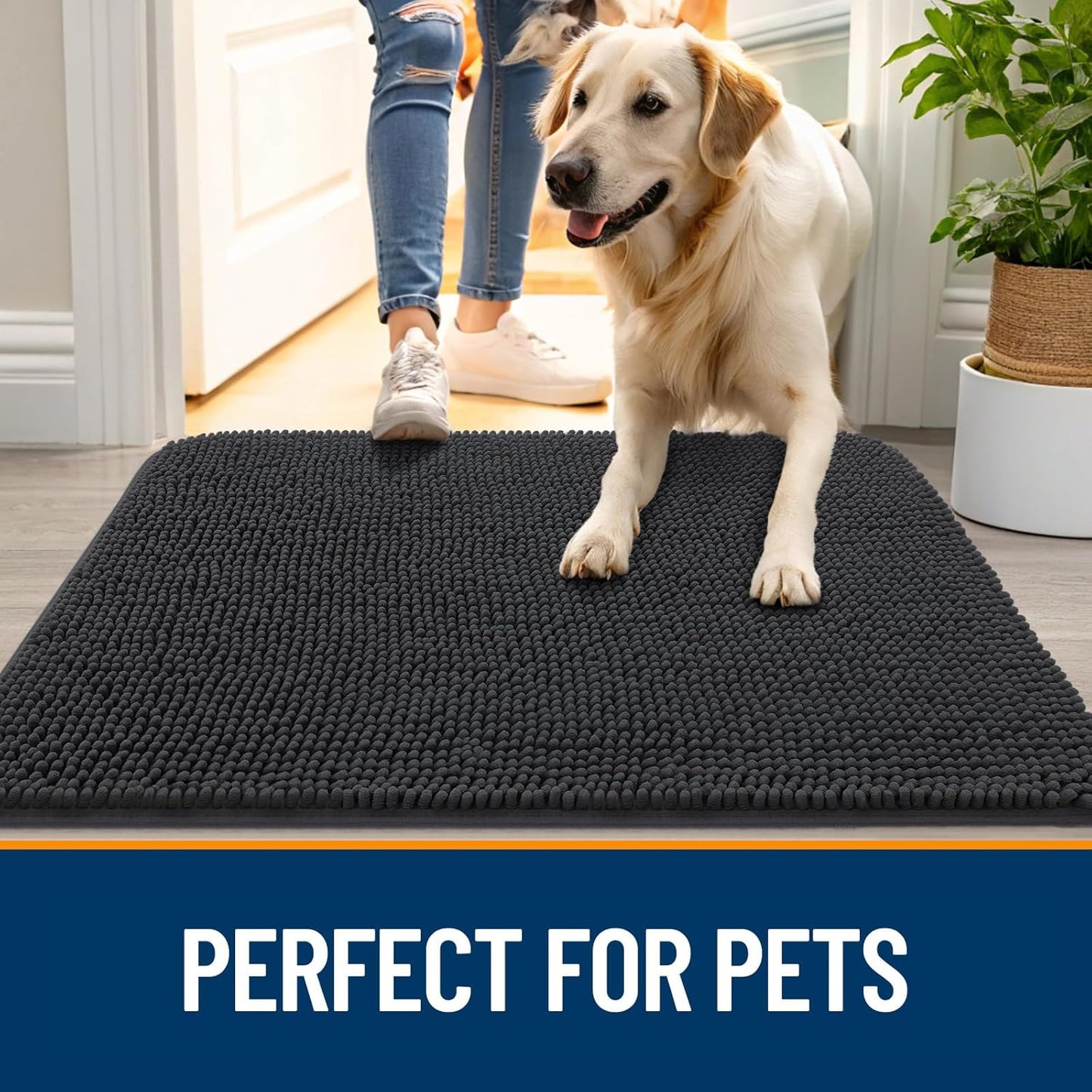 OLANLY Dog Door Mat for Muddy Paws 70x24, Absorbs Moisture and Dirt, Absorbent Non-Slip Washable Doormat, Quick Dry Chenille Mud Mat for Dogs, Entry Indoor Entryway Carpet for Inside Floor, Dark Grey
