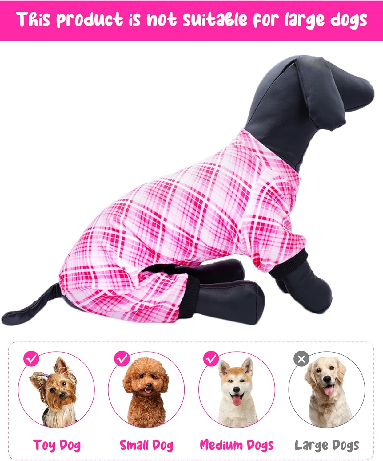 PET SHOW 4 Pack Small Dog Pajamas Cute Paw Bone Clothes for Medium Dogs Soft Stretchy PJs Plaid Jumpsuit Puppy Cats Floral Fruits Onesies Outfits with Sleeve Pets Dachshund Costume(M, Pink for Girls)