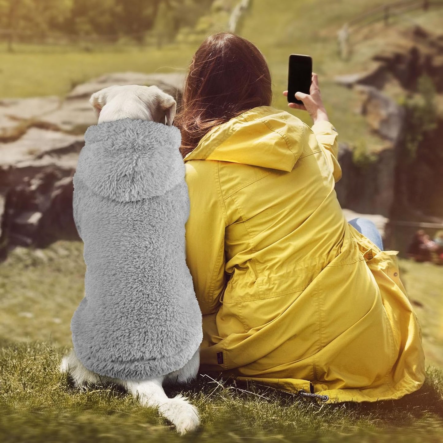 Fuzzy Dog Hoodie Dog Sweaters for Large Dogs Soft Double-Sided Plush Fleece Pet Sweater Clothes Coats Pet Hoodie Sherpa Hooded Sweatshirt(Grey-XXL)