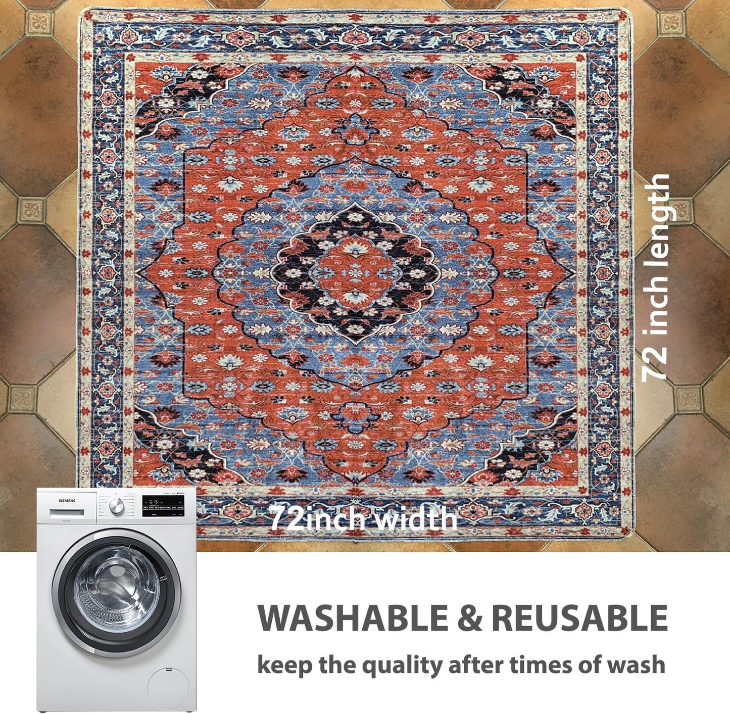 nunubaby Washable Pee Pads for Dogs, Stylish, Non-Slip and Leak-Proof Pee Pads. Reusable Potty Pads for Dogs for Crates and Floors.(Red/Floral, 72" x72")