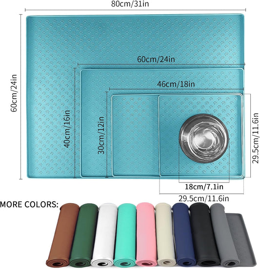 Ptlom Dog Food Mat Anti-Slip Pet Bowl Mats for Food and Water, High-Lips Pet Placemat Prevent Messy Spills to Floor, Waterproof Puppy Feeding Tray for Small, Medium Large Dogs Cats, Silicone